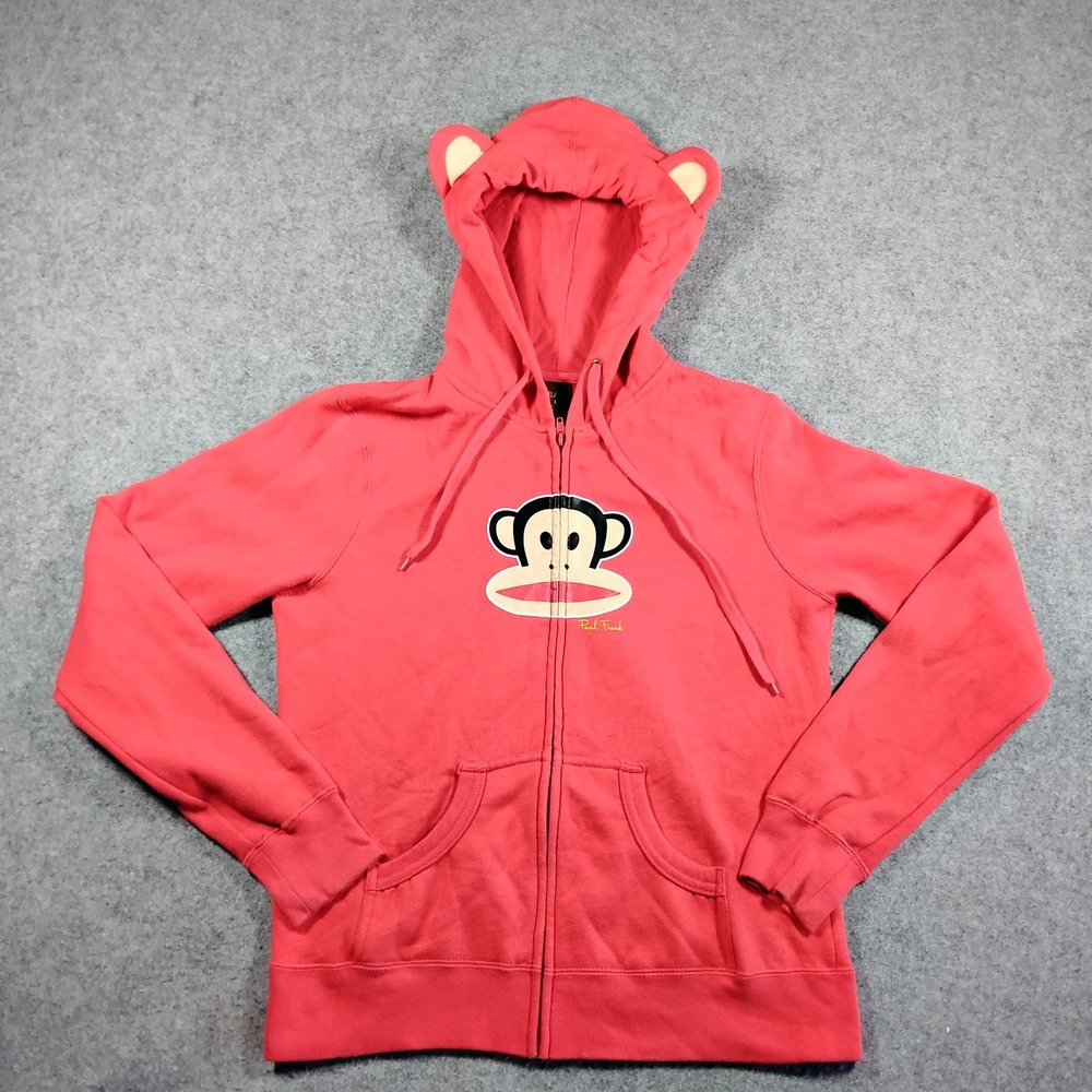 Paul Frank Julius Monkey Red Full Zip Hoodie Kids Large 3D Ears Y2K Skater Logo